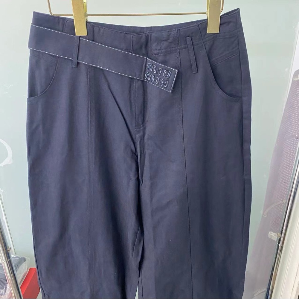 Miu Miu Blue Chinos with Adjustable Waistband